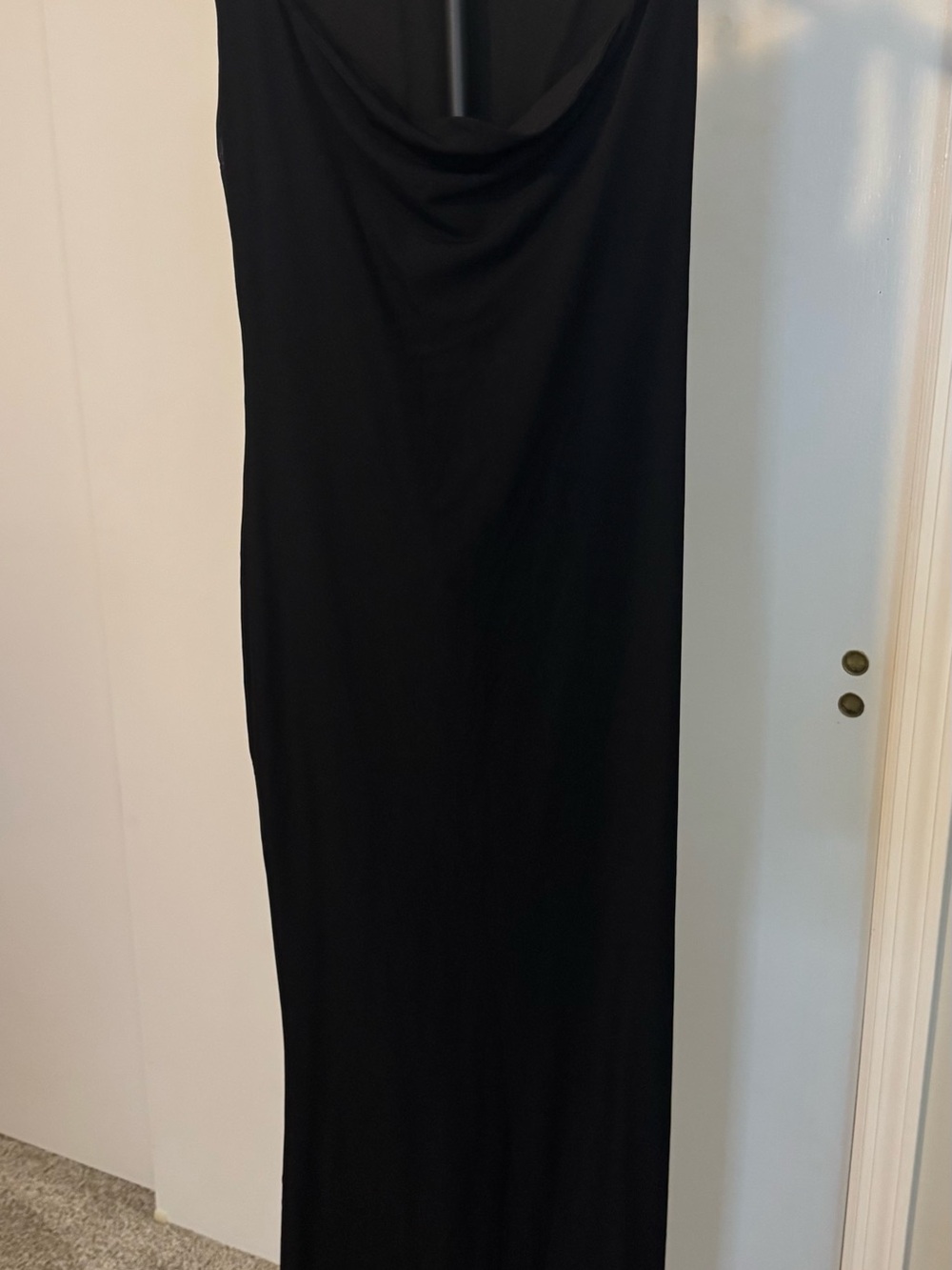 REORIA Women's Bodycon Maxi Dress Black Sheer Overlay Scoop Neck Full Back Med